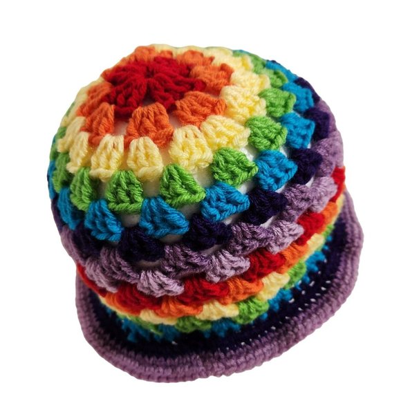 Bucket Hat multicolor granny handknit bright colorful rainbow - Picture 6 of 7